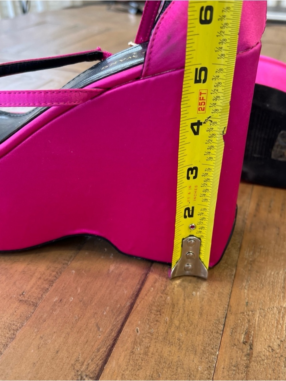 AZALEA WANG TOUCH THE SKY WEDGE Platform SANDAL Size 10 Fuchsia Satin Strappy - Picture 15 of 16